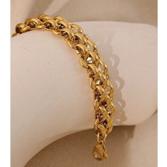 #44 New Gold Chunky Woven Chain Bracelet - Picture 3 of 7